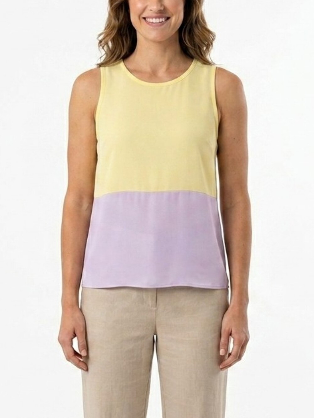 NEW english rose Chiffon Yellow Colorblock Cut Out Back Tank Top Size Small
